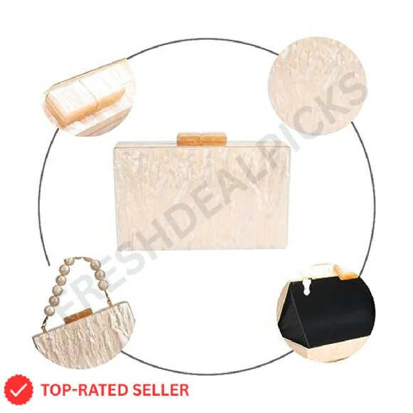 Acrylic Marble Clutch Evening Bag Elegant Prom Wedding Party Handbag - Picture 7 of 8